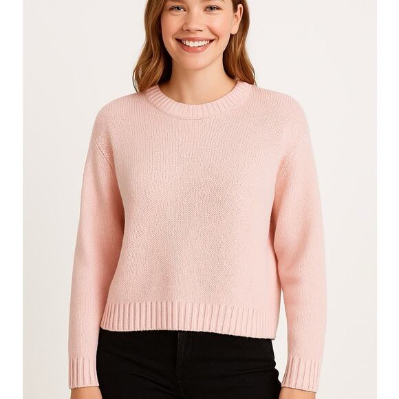 Devided Sweaters - H&M Light Pink Long-Sleeved Sweater in Rib-Knit Cotton with V-Neck Womens Size L